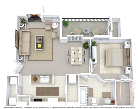 This is a 3D-floor plan providing a detailed, angled view of the space with room layouts, furniture placement, and spatial flow. Features 1 bedroom/s, 1 bathroom/s, and approximately 720 Sq. Ft